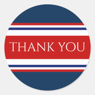Red White and Blue Thank You Classic Round Sticker