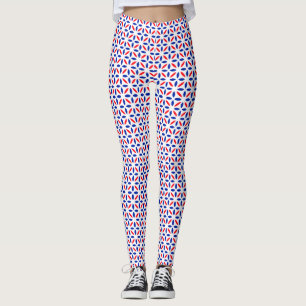Red White and Blue Tile Pattern  Leggings