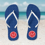 Red White and Blue Tiny Dots Monogram Flip Flops<br><div class="desc">Custom printed flip flop sandals with a cute girly polka dot pattern and your custom monogram or other text in a circle frame. Click Customise It to change text fonts and colours or add your own images to create a unique one of a kind design!</div>