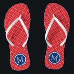 Red White and Blue Tiny Dots Monogram Flip Flops<br><div class="desc">Custom printed flip flop sandals with a cute girly polka dot pattern and your custom monogram or other text in a circle frame. Click Customise It to change text fonts and colours or add your own images to create a unique one of a kind design!</div>