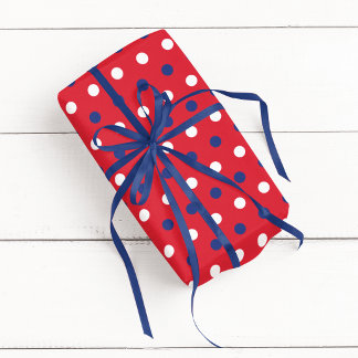 Red White and Blue Tricolor Polka Dot Wrapping Paper
