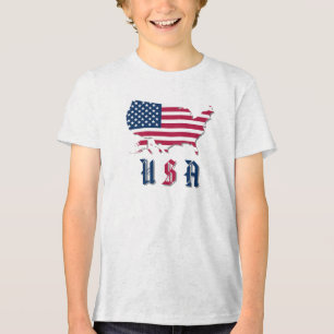 Red, White and Blue "USA", American Map and Flag Tri-Blend Shirt