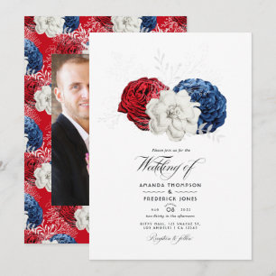 Red White and Blue USA American Wedding Photo Invitation