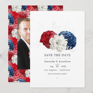 Red White and Blue USA American Wedding Photo Save The Date