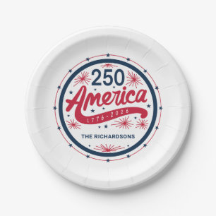 Red White and Blue USA America's 250th Anniversary Paper Plate