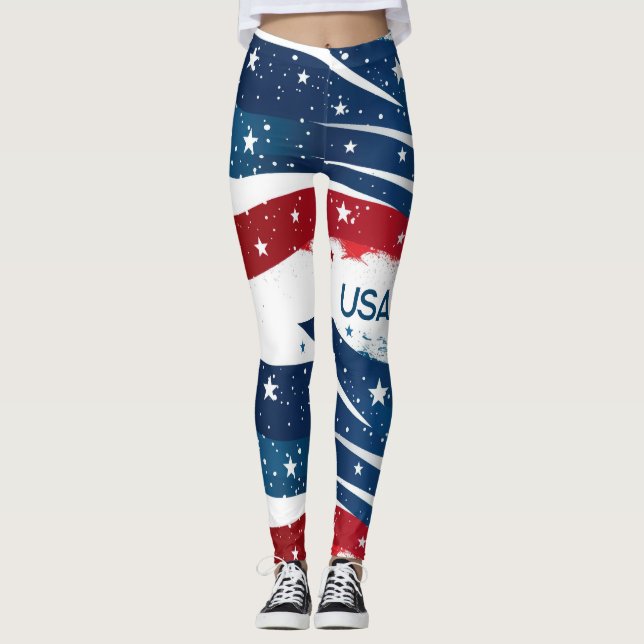 Red White and Blue USA Leggings (Front)