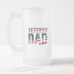 Red, White, and Blue Veteran Dad Frosted Glass Beer Mug