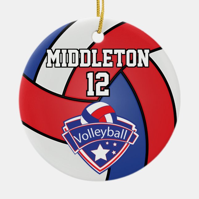 Red, White and Blue 🏐 Volleyball Ceramic Tree Decoration (Front)