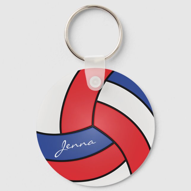 Red, White and Blue Volleyball Design Key Ring (Front)