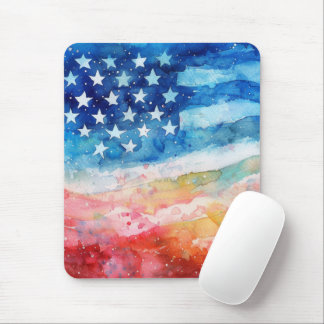 Red White and Blue Watercolor American Flag Mouse Mat