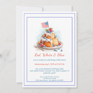 Red White and Blue Watercolor Birthday Invitation 