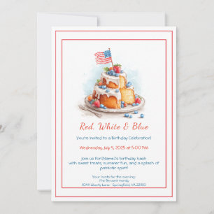 Red White and Blue Watercolor Birthday Invitation