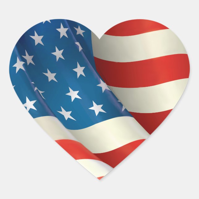 Red White and Blue Waving U.S. Flag Heart Sticker (Front)