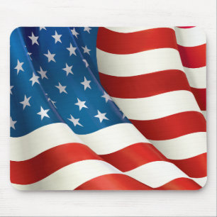 Red White and Blue Waving U.S. Flag Mouse Mat