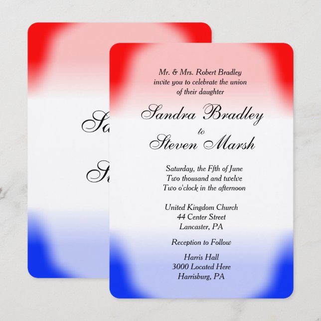 Red White and Blue Wedding Invitations (Front/Back)