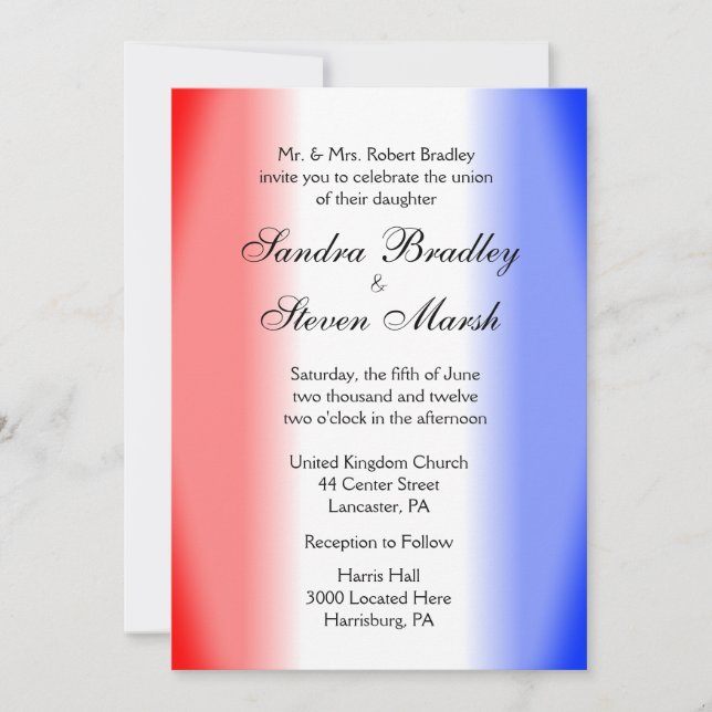 Red White and Blue Wedding Invitations (Front)