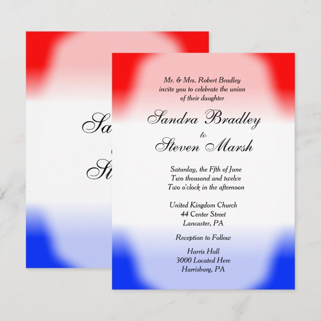 Red White and Blue Wedding Invitations (Front/Back)
