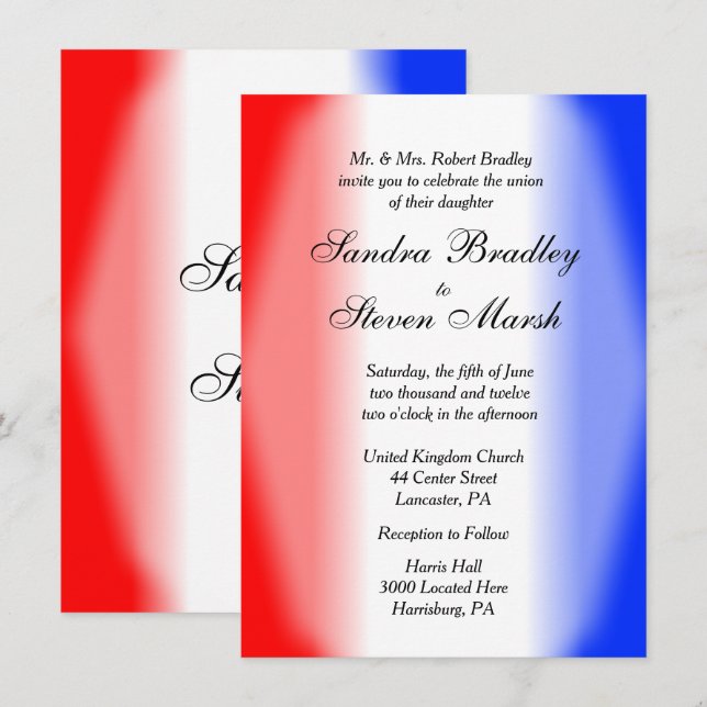 Red White and Blue Wedding Invitations (Front/Back)