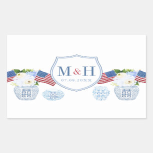 Red White And Blue Wedding Logo Chinoiserie Chic Rectangular Sticker