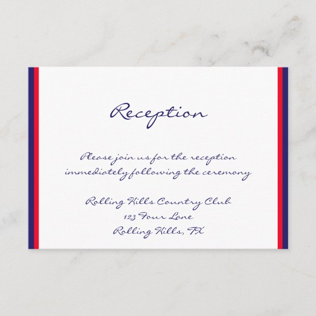 Red White and Blue Wedding Reception Enclosure Card (Front)