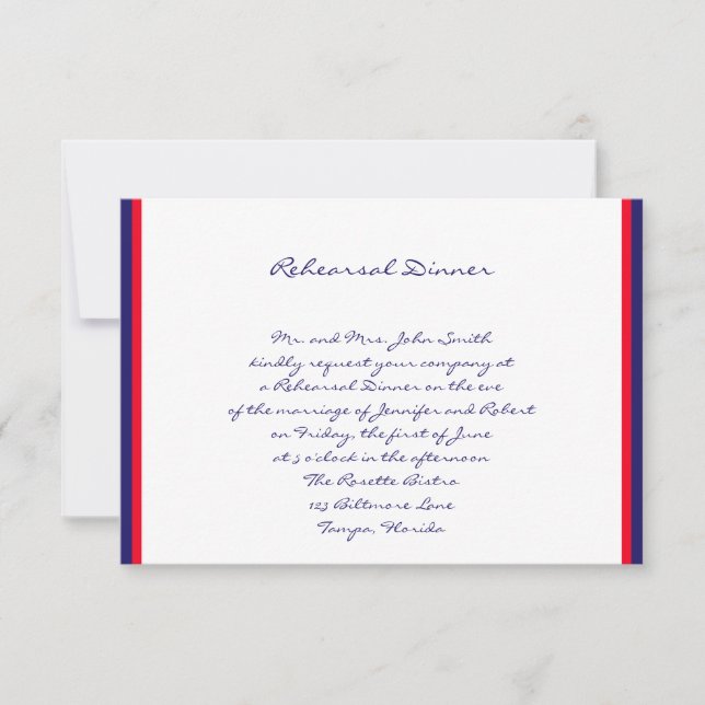 Red White and Blue Wedding Rehearsal Invitation (Front)