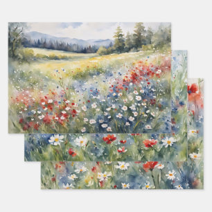 Red White and Blue Wildflowers Variety Pack Wrapping Paper Sheet