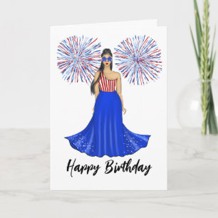 Red, White and Blue with Fireworks Happy Birthday Card