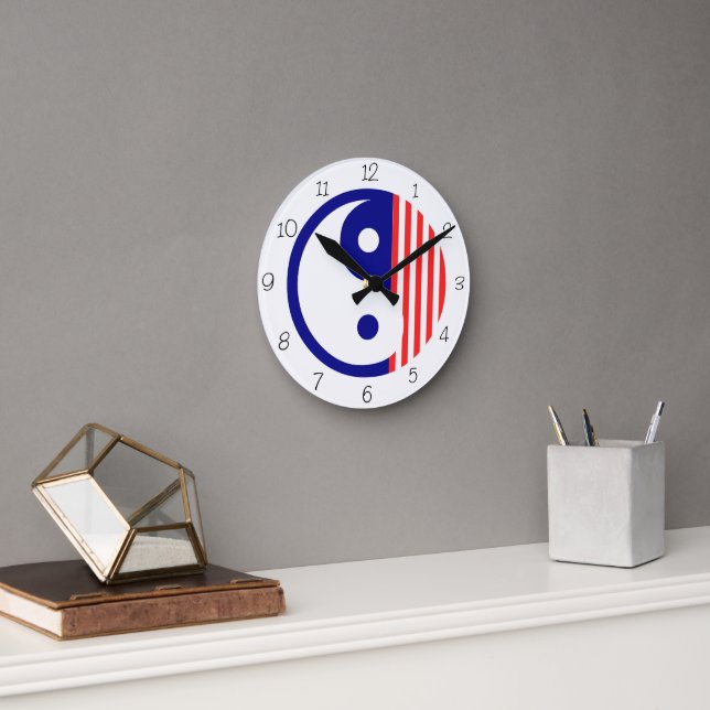 Red, White and Blue Yin Yang Round Clock (Office)