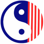 Red White and Blue Yin Yang Symbol Photo Sculpture Decoration<br><div class="desc">Yin and Yang are two opposites working together in harmony. This peaceful zen symbol is blue with red and white stripes. The Red White and Blue Yin Yang Ornament makes a unique martial arts or yoga gift for a birthday,  holiday or belt rank promotion test.</div>