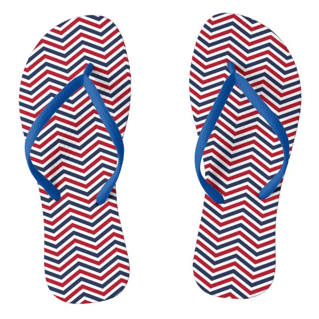 Red White and Blue Zig-Zag Design Flip Flops (Footbed)