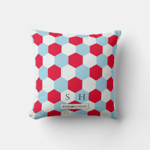 Red, White and Blues Hexagons Monogram Cushion