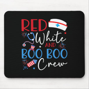 Red White And Boo Boo Crew 4th Of July Nurse Nursi Mouse Mat