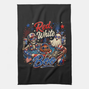 Red White And Boo Patriotic 4th Of July Tea Towel