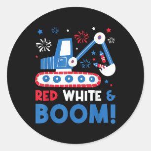 Red White And Boom 4th Of July Excavator Patriotic Classic Round Sticker
