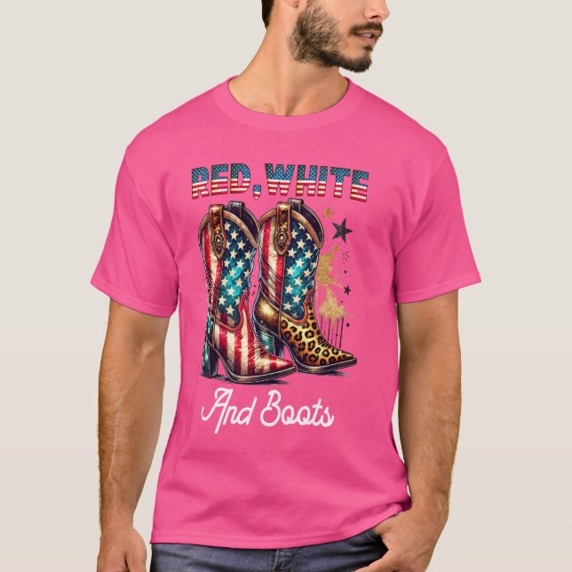Red White And Boots Coquette Cowgirl Cute 4th of J T-Shirt (Front)