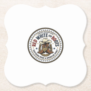 Red White And Boots Patriotic Patriotic Southern C Paper Coaster