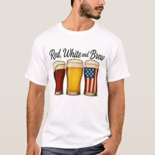 Red White and Brew Beer American Flag Graphic T-Shirt