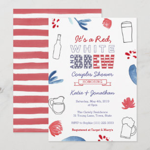 Red White and Brew Couples Shower Engagement Party Invitation