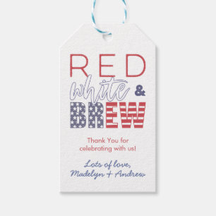 Red White And Brew July 4 Memorial Day Coed Shower Gift Tags