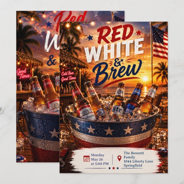 Red White and Brew Party Invitation (Front/Back)