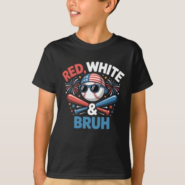 Red White and Bruh Baseball Kids Boys Toddler  T-Shirt (Front)