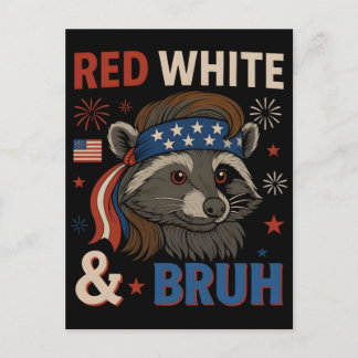 Red white and bruh funny raccoon headband usa flag holiday postcard