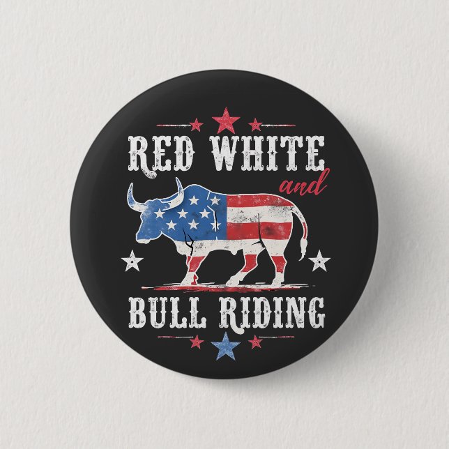 Red White and Bull Riding American Cowboys  6 Cm Round Badge (Front)