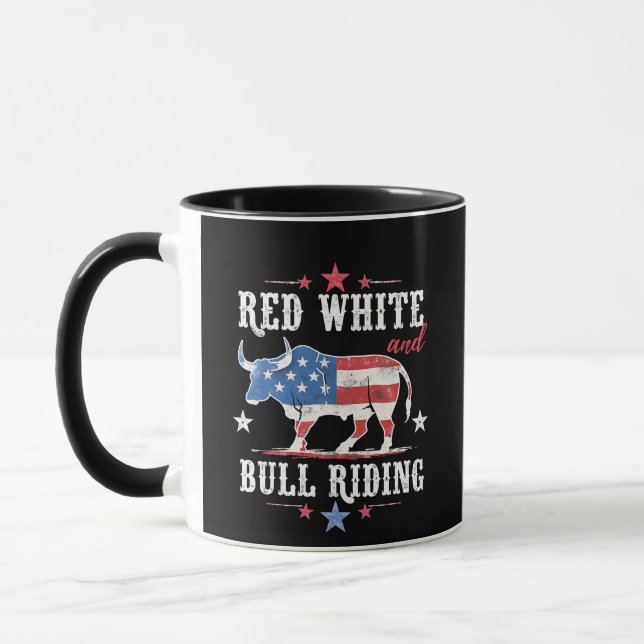 Red White and Bull Riding American Cowboys  Mug (Left)
