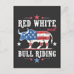 Red White and Bull Riding American Cowboys Postcard