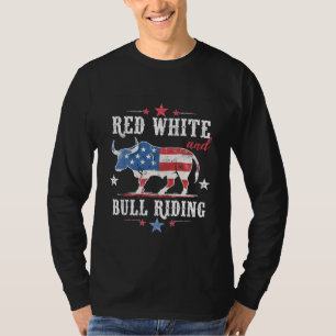 Red White and Bull Riding American Cowboys T-Shirt