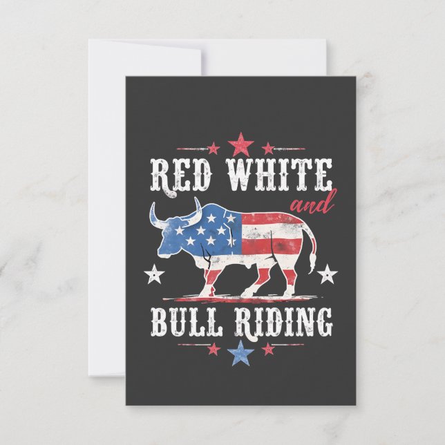 Red White and Bull Riding American Cowboys  Thank You Card (Front)