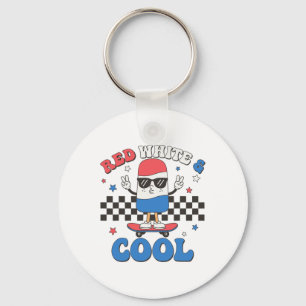 Red White And Cool 4th Of July Popsicle Ice Cream  Key Ring
