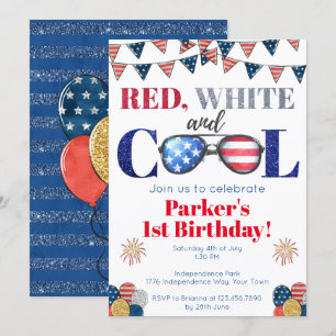 Red White and Cool Fourth of July Birthday Invitation