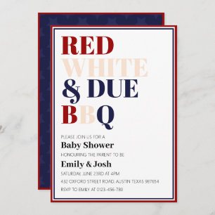 Red White and Due 4th July Baby Shower  Invitation